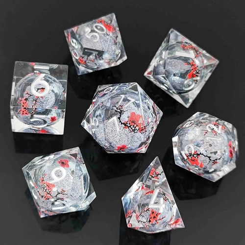 Resin Sharp edge Liquid Core - Plum blossom - RPG Dice Set - Epic Dwarf Dice